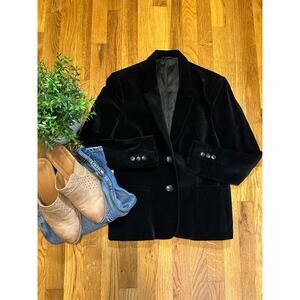 Classic Fashions Vintage 90s Women’s 8 Black Velvet Cotton Button Blazer Retro
